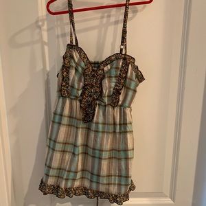 Brown and blue plaid tank top.